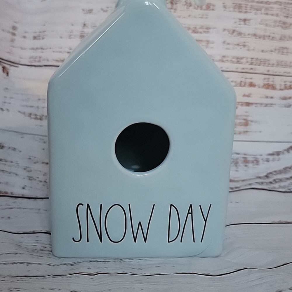 Rae Dunn Light Blue Snow Day Ceramic Birdhouse House Shaped Winter Decoration - Picture 2 of 12